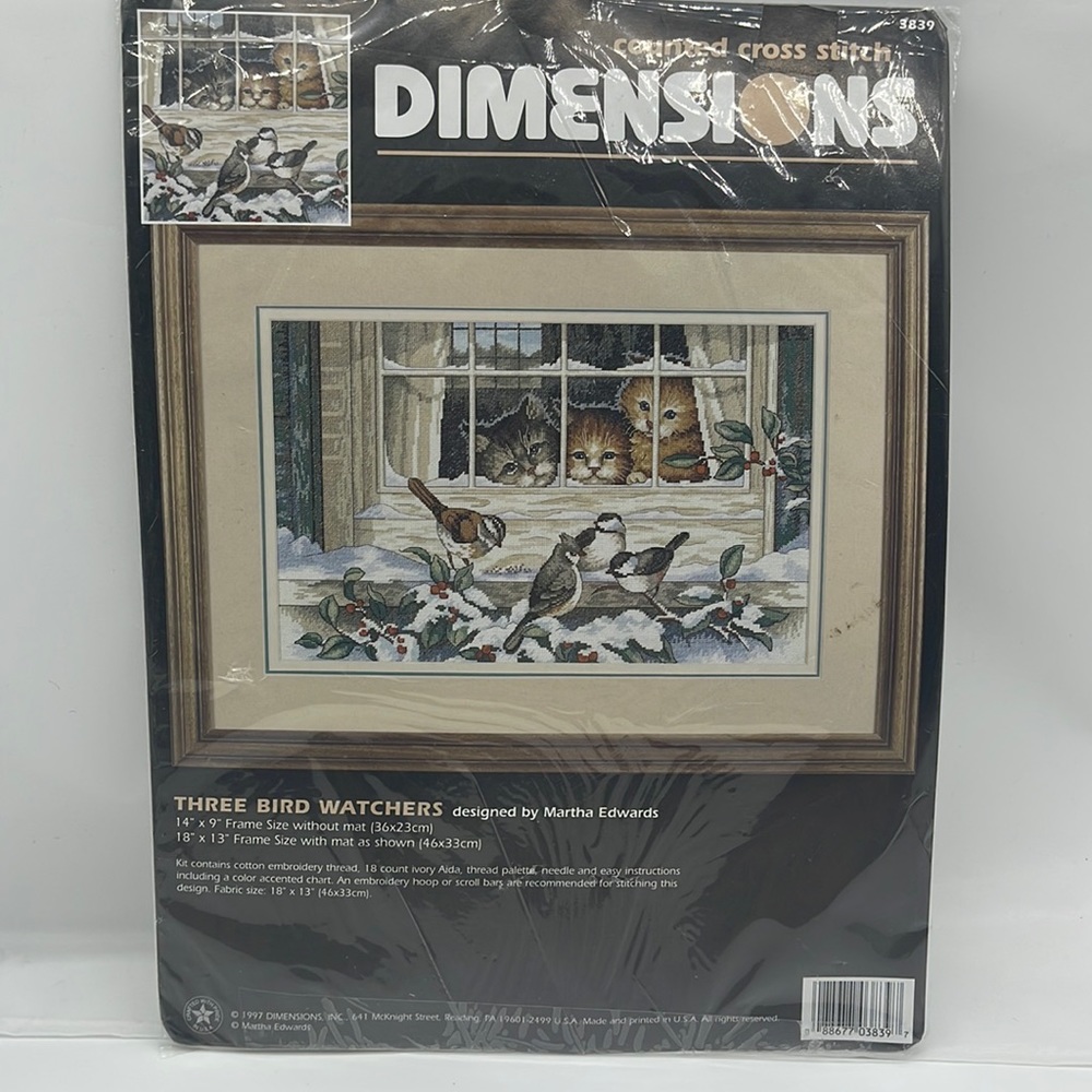 Dimensions Counted Cross Stitch Kit Three Bird Watchers Cats Kittens NEW